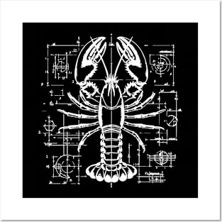 Lobster blueprint design Posters and Art